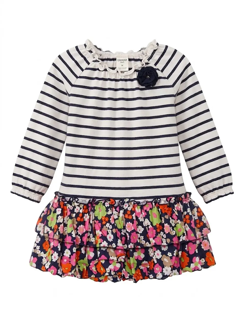 Vestido Infantil Rayado con Flores OshKosh - Talla 12 Meses 1