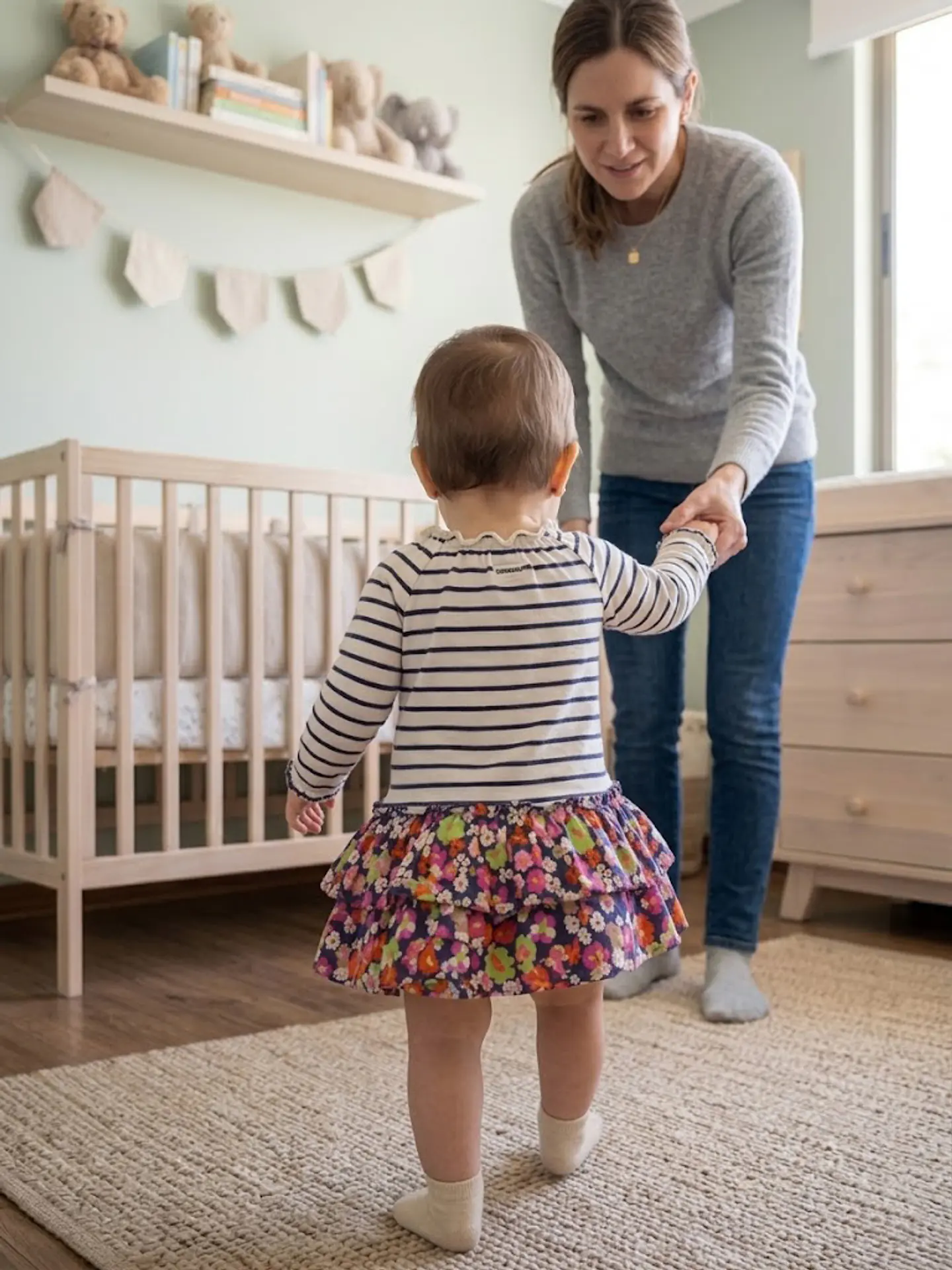Vestido Infantil Rayado con Flores OshKosh - Talla 12 Meses 5