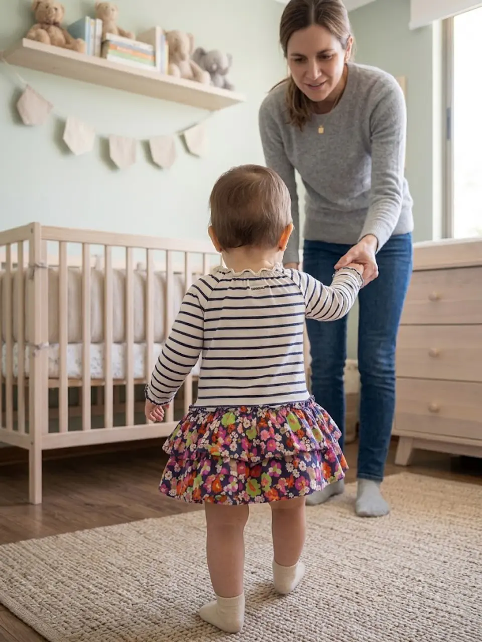 Vestido Infantil Rayado con Flores OshKosh - Talla 12 Meses 5