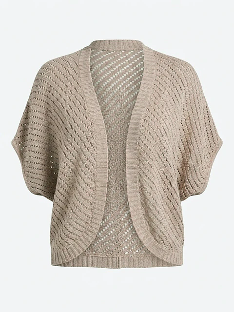 Cardigan Tapado Tipo Torera Tejido Beige Talla M