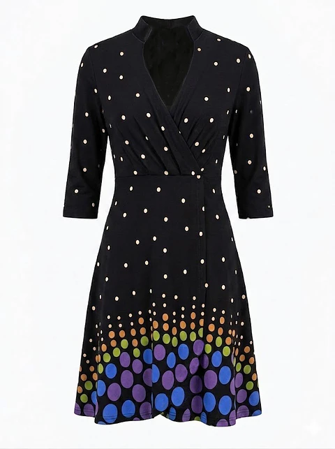 Vestido Maritza Gomez Negro Estampado Lunares Manga 3/4 - Talla S