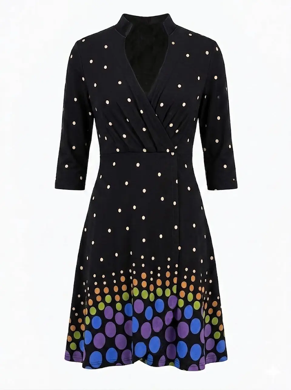 Vestido Maritza Gomez Negro Estampado Lunares Manga 3/4 - Talla S 1