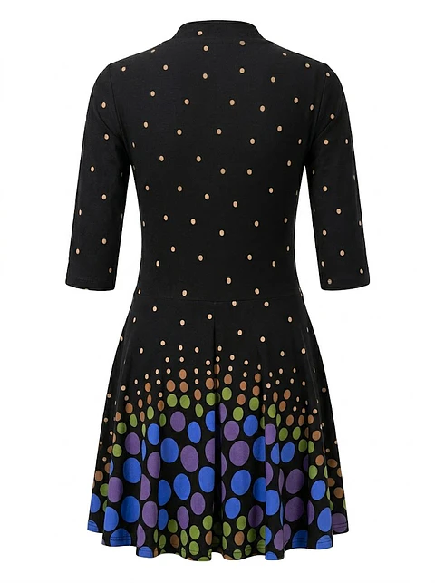 Vestido Maritza Gomez Negro Estampado Lunares Manga 3/4 - Talla S