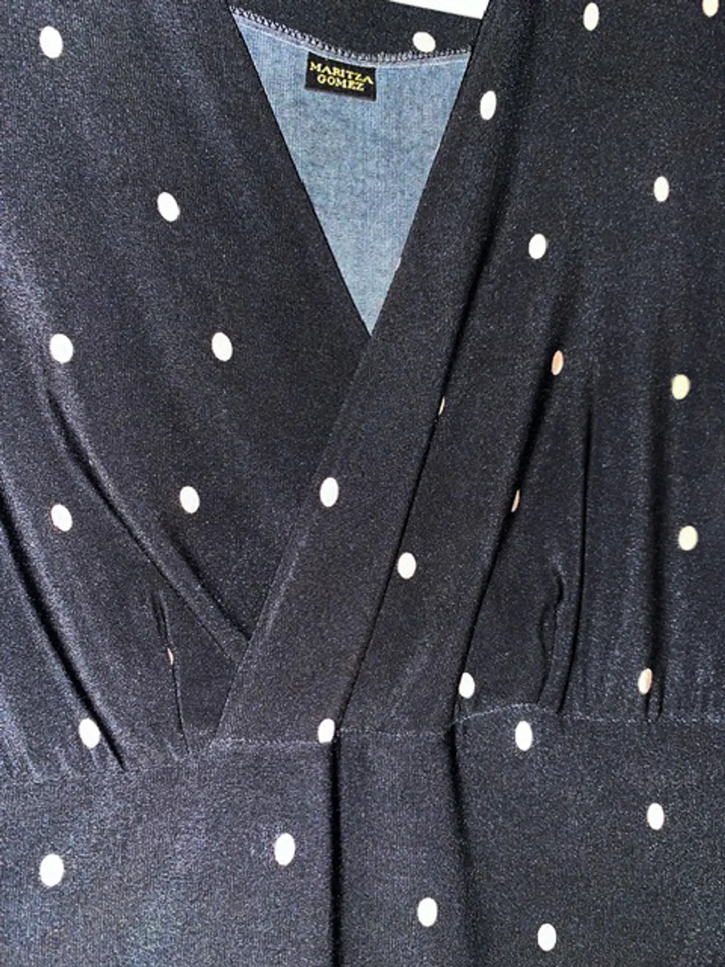 Vestido Maritza Gomez Negro Estampado Lunares Manga 3/4 - Talla S 10