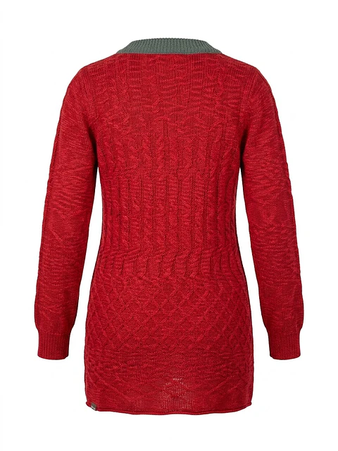 Skunkfunk Suéter Rojo Talla S/M - Jersey Tejido de Mujer con Cuello en V