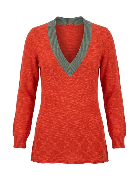 Skunkfunk Suéter Rojo Talla S/M - Jersey Tejido de Mujer con Cuello en V