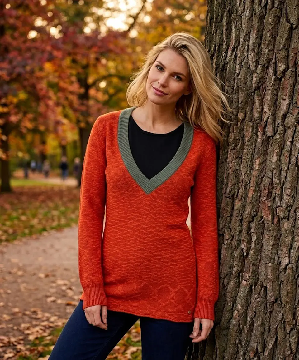 Skunkfunk Suéter Rojo Talla S/M - Jersey Tejido de Mujer con Cuello en V 3