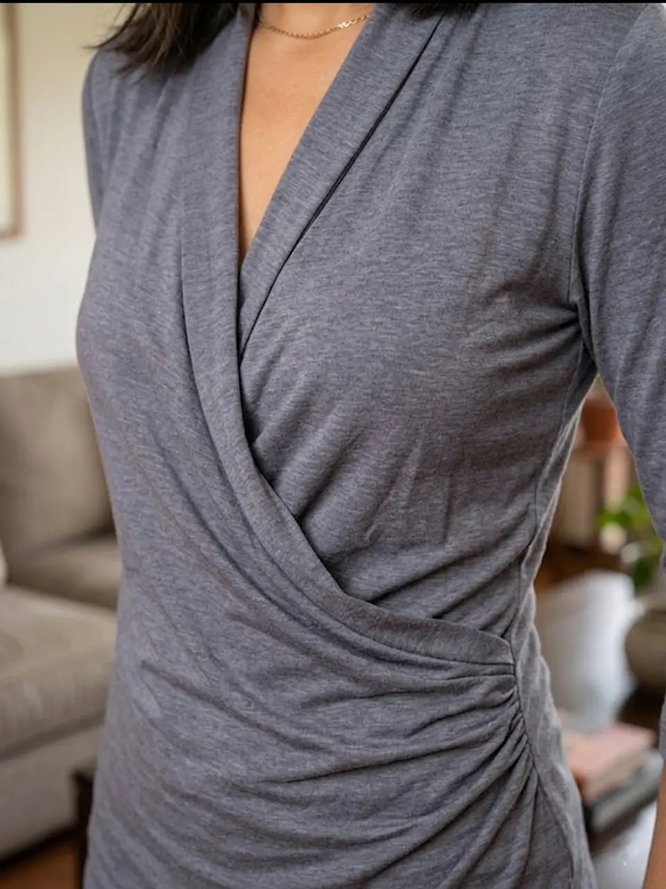 Banana Republic Blusa Gris Talla M - Top Cruzado de Mujer Manga 3/4 4