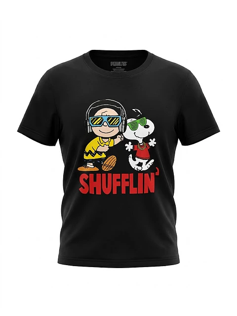 Peanuts Polera Negra Talla L / 13-14 - Polera Estampada de Niño Snoopy