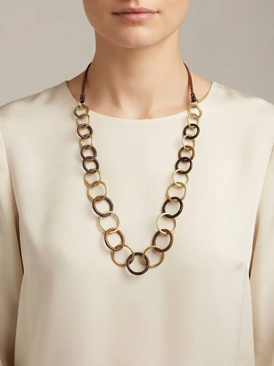 Collar Argollas Cobre y Dorado 37 cm. - Diseño Exclusivo en Cuero y Metales Livianos 2