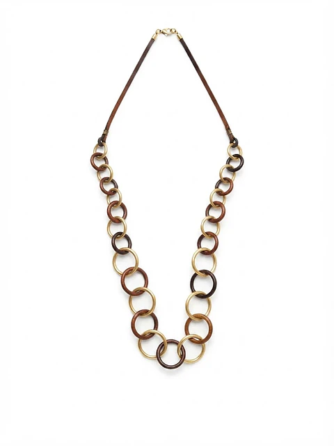 Collar Argollas Cobre y Dorado 37 cm. - Diseño Exclusivo en Cuero y Metales Livianos