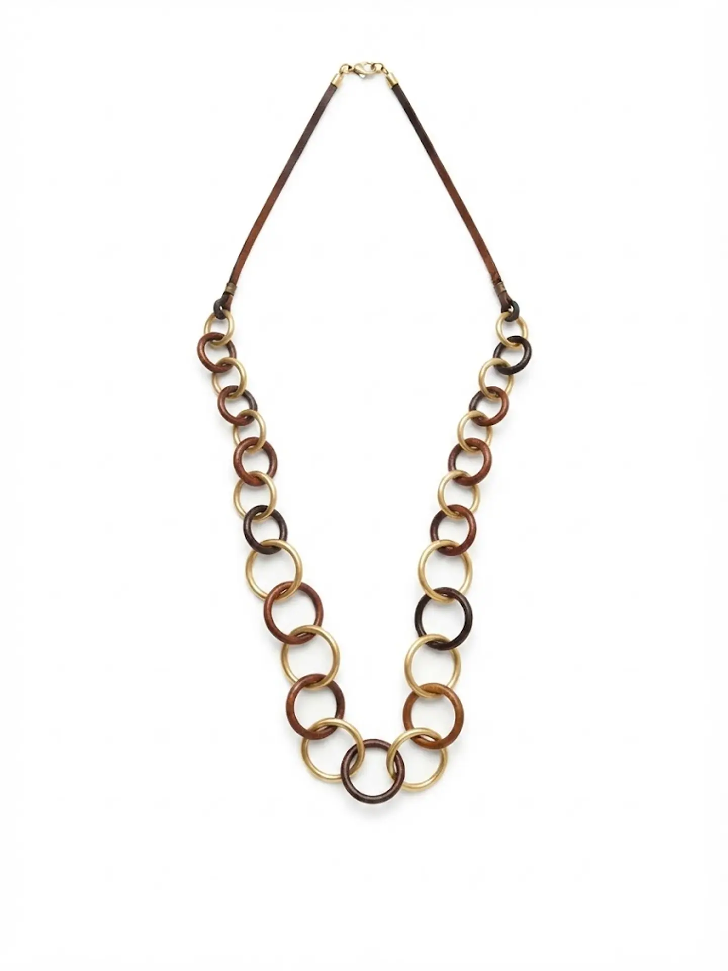Collar Argollas Cobre y Dorado 37 cm. - Diseño Exclusivo en Cuero y Metales Livianos 1