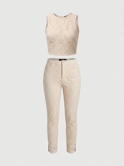 Conjunto Polera y Pantalón Mujer Encaje Pret A Mixer Talla 42