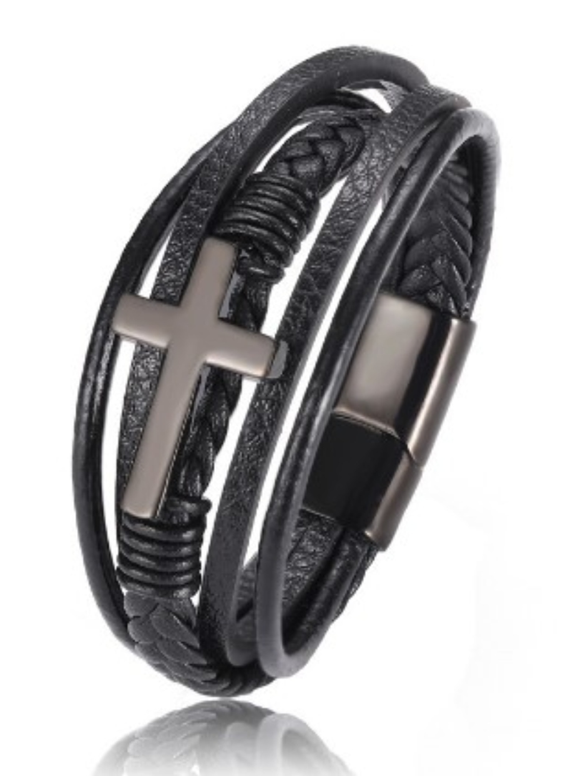 Pulsera cuero multicapa cruz 2