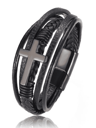 Pulsera cuero multicapa cruz