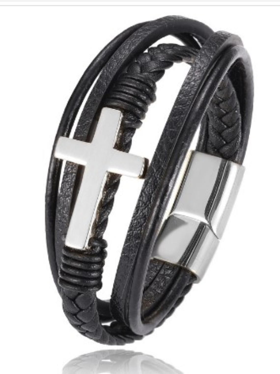 Pulsera cuero multicapa cruz 4