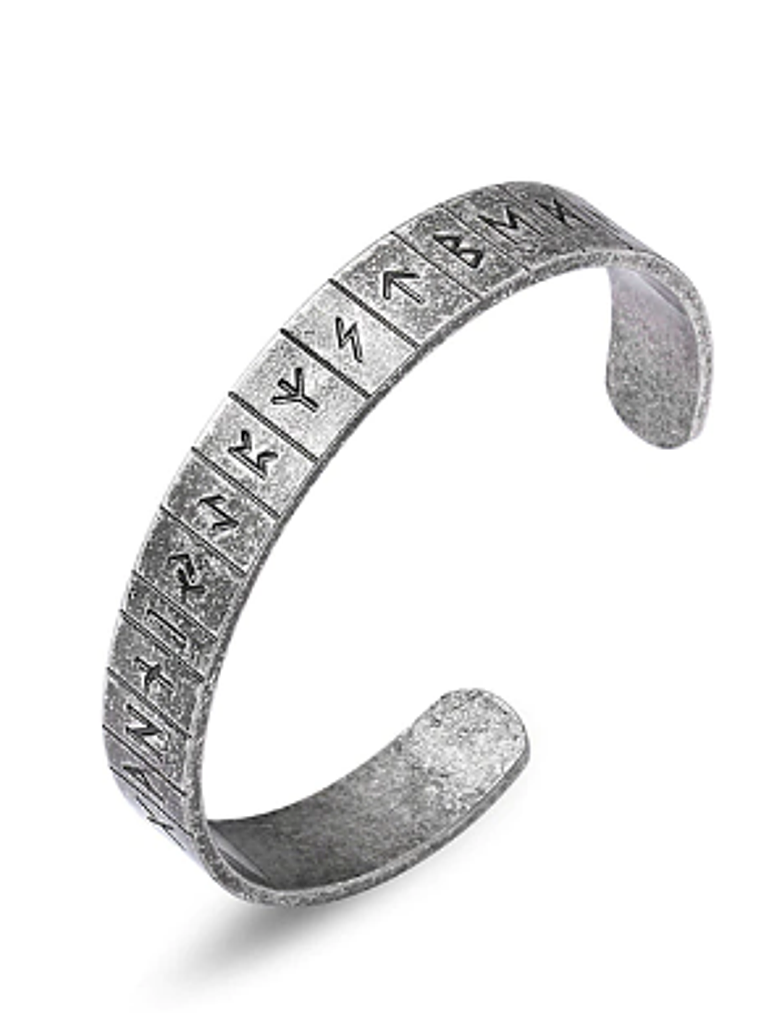 Brazalate Bangle Vikingo Acero -Runas Enmarcadas 1