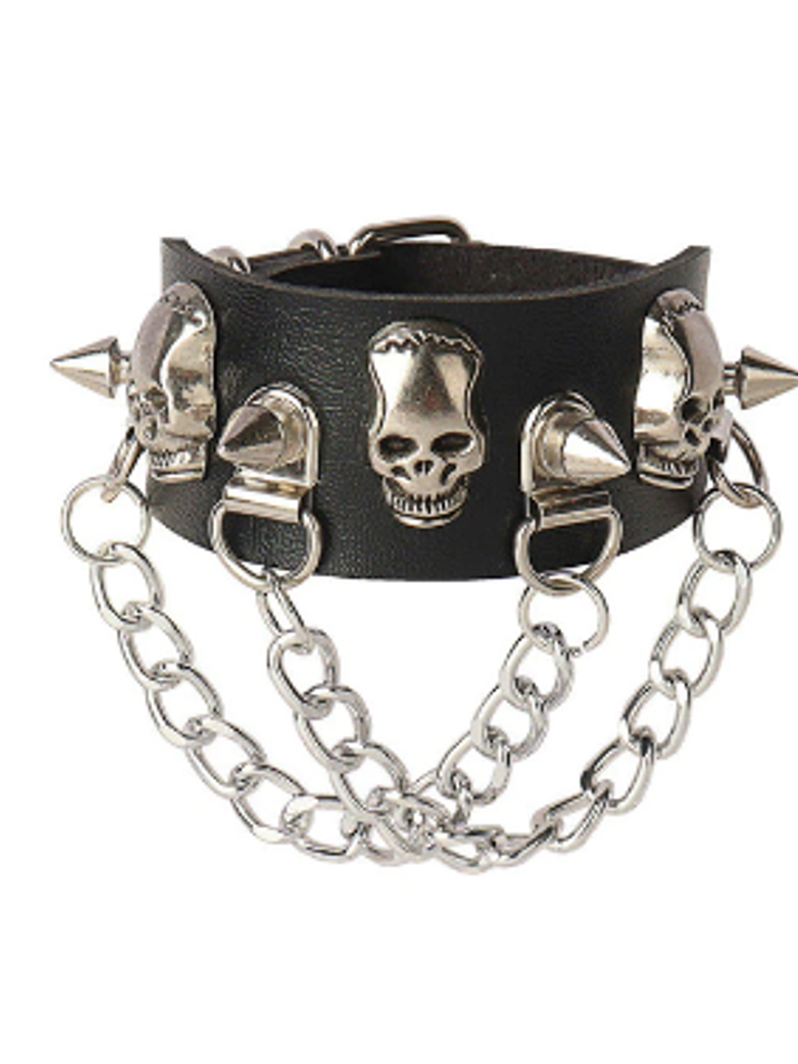 Brazalete ecocuero triple calavera y spikes 1