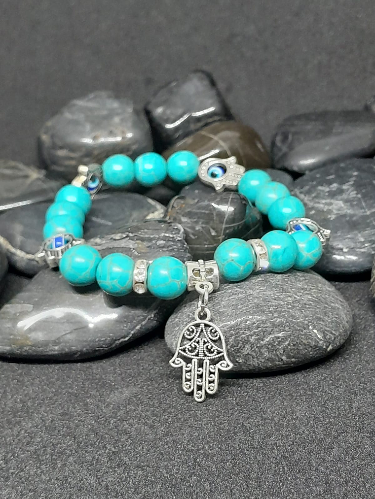 Pulsera piedras turquesa dije Mano de Fátima. 1