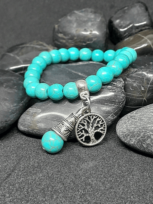 Pulsera piedras turquesa dije Yggdrasil.