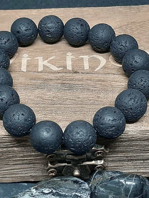 Pulsera piedra volcánica negra 10mm minimalista