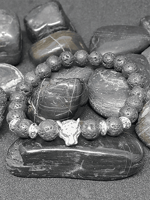Pulsera piedra volcánica dije jaguar