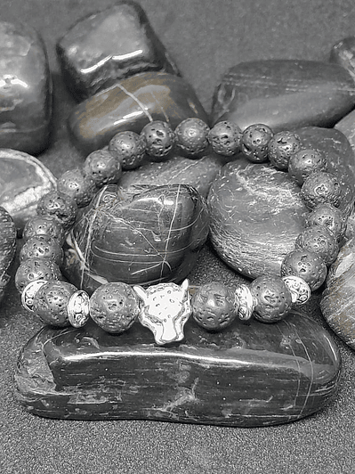 Pulsera piedra volcánica dije jaguar