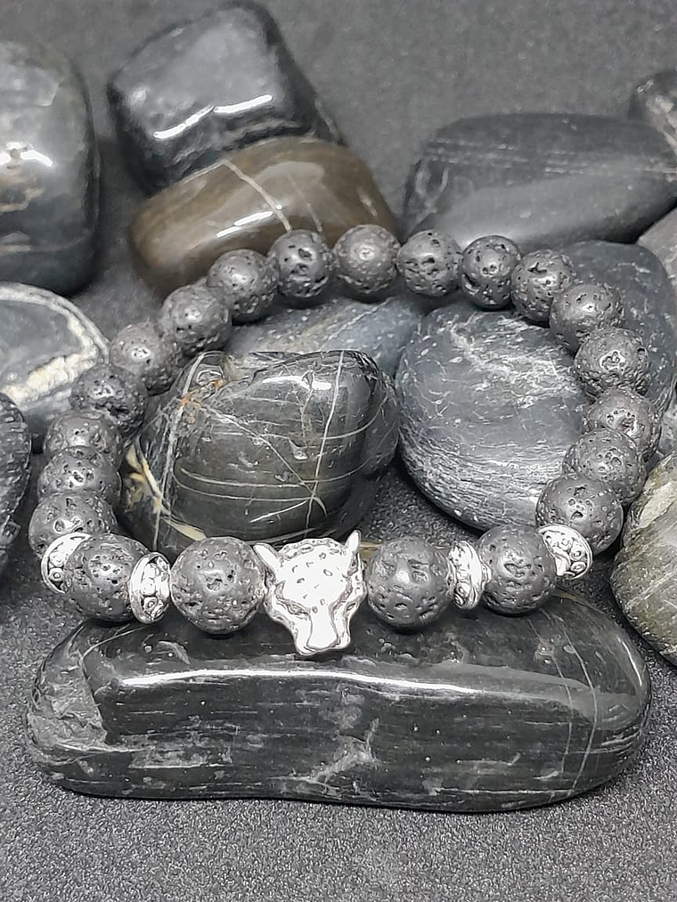 Pulsera piedra volcánica dije jaguar 1