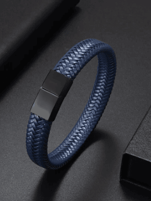 Pulsera de cuero Dark-Blue entrelazado cierre magnético 18cm