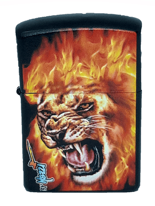 Encendedor bencina León en llamas