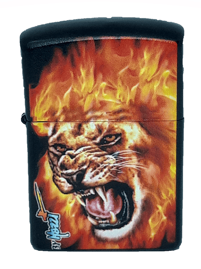 Encendedor bencina León en llamas