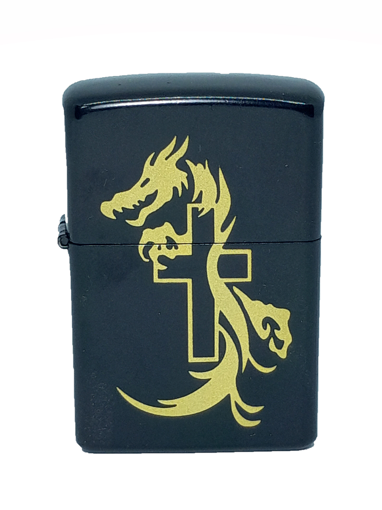 Encendedor bencina Dragón y cruz 1