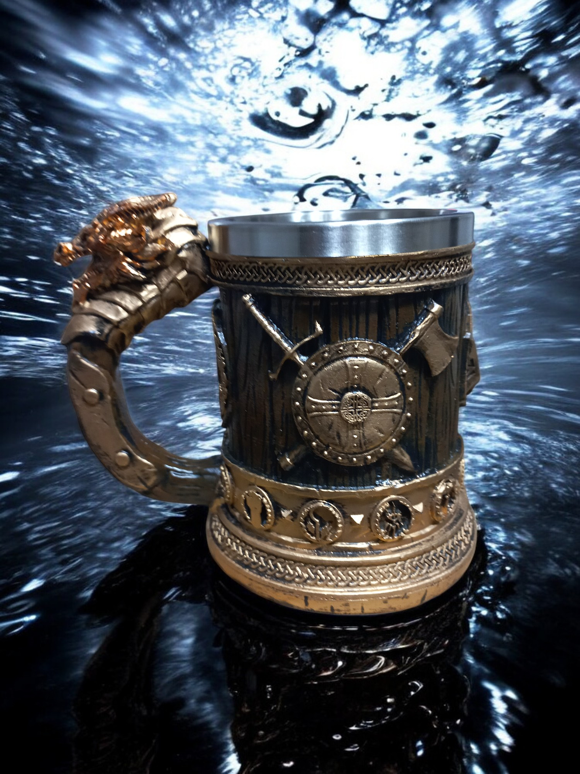 Jarra Vikinga 450cc  Roble y Dorado - shopero Mug 13cm 3