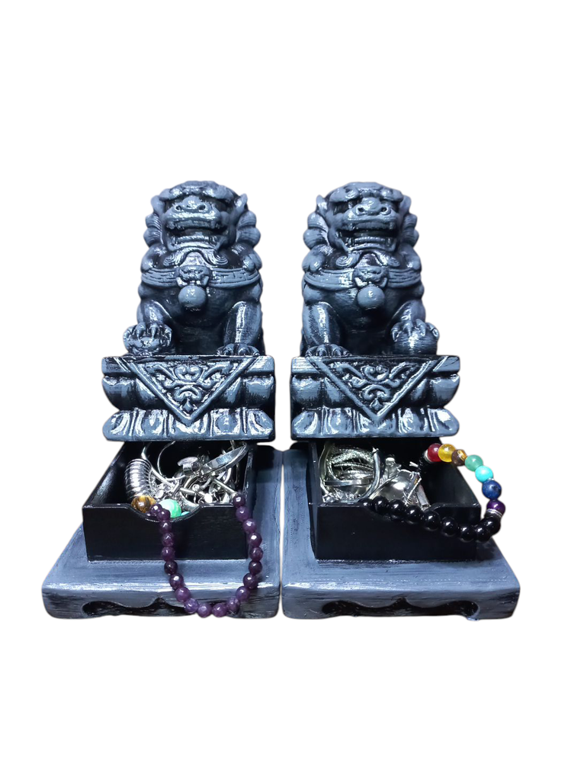 Figuras 2 Perros Fu o Leones De Buda Con Joyero 30