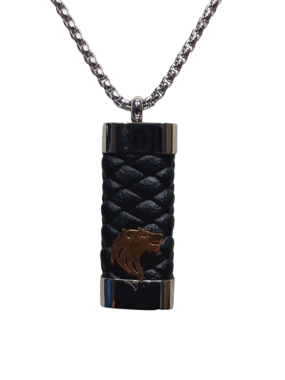 Collar con Colgante en acero y cuero diseño lobo cobrizo 4