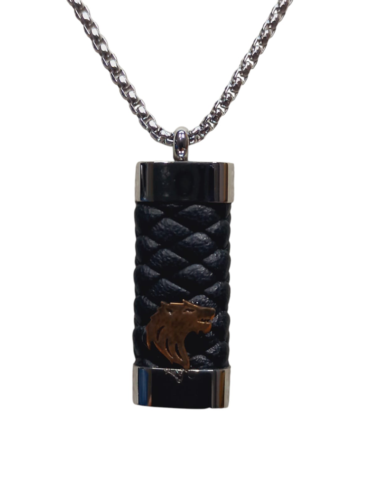 Collar con Colgante en acero y cuero diseño lobo cobrizo 4