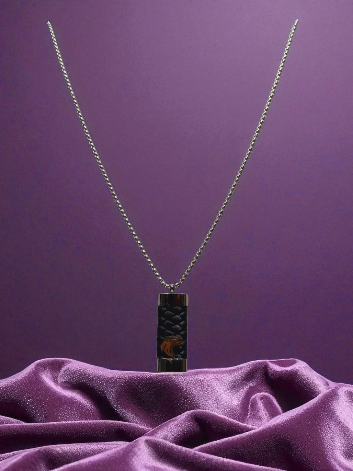 Collar con Colgante en acero y cuero diseño lobo cobrizo 5