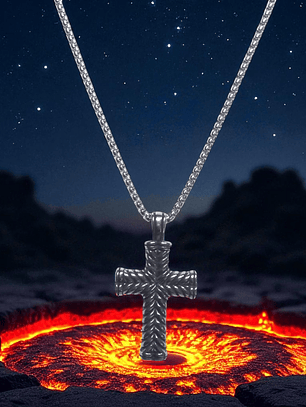 Collar con Colgante en acero diseño cruz en relieve