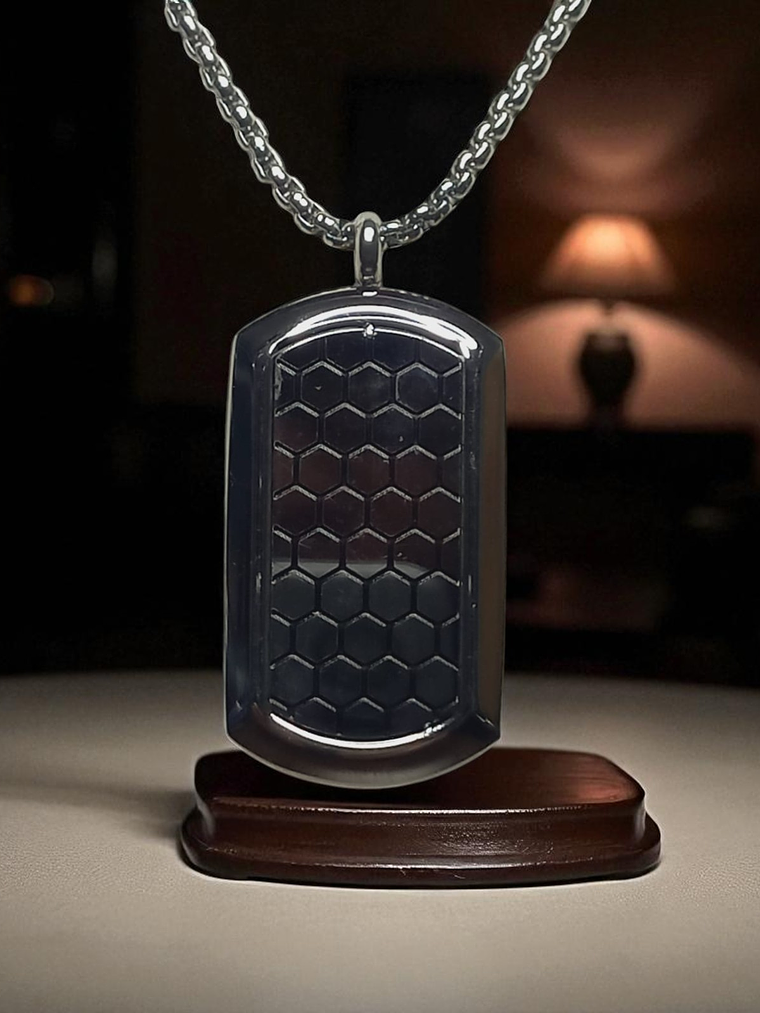 Collar con Colgante en acero diseño panal silver 3