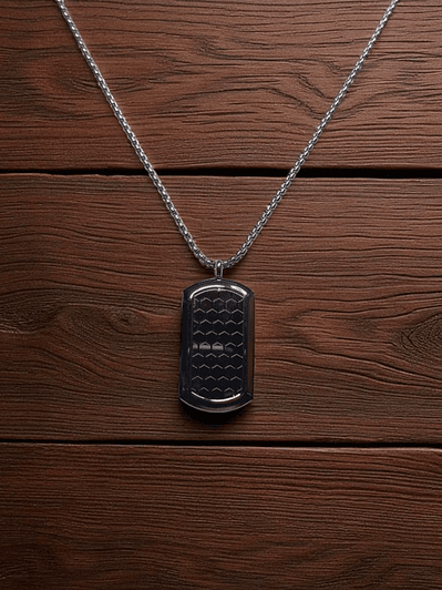 Collar con Colgante en acero diseño panal silver