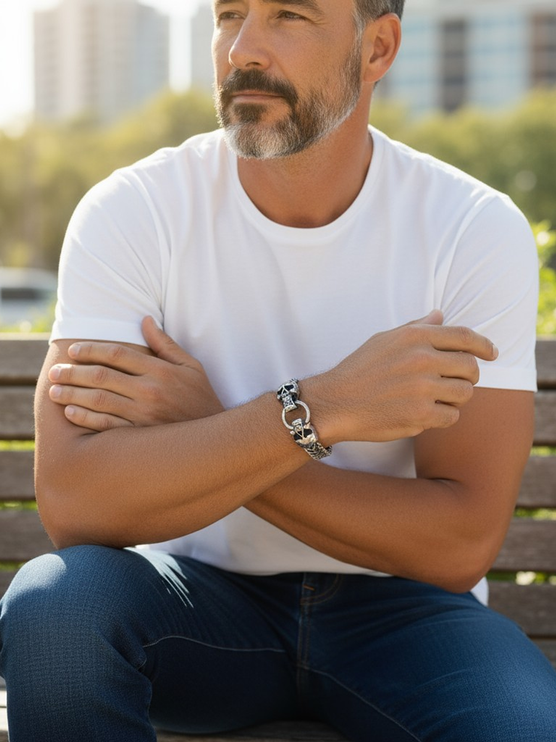 Pulsera de acero doble calavera 2