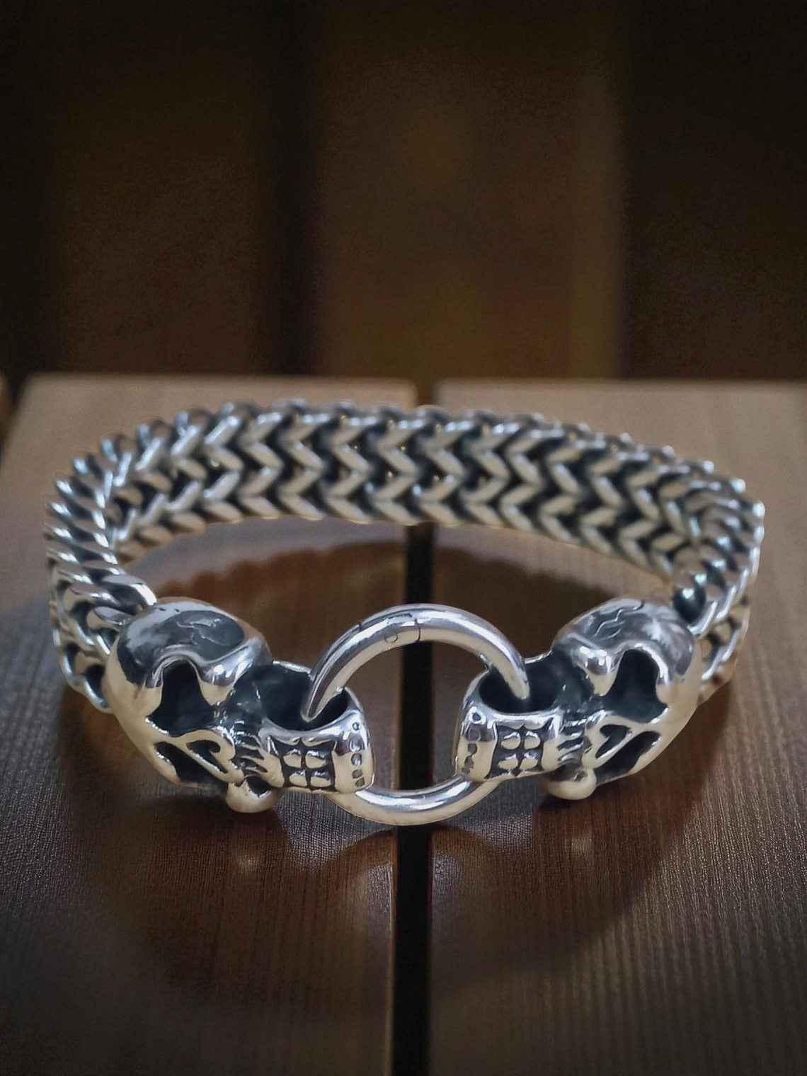 Pulsera de acero doble calavera 3