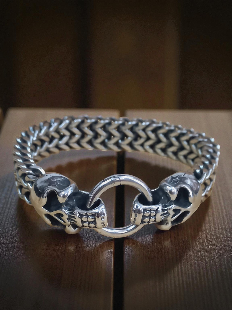 Pulsera de acero doble calavera 3