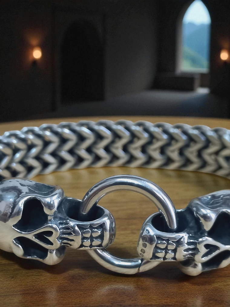 Pulsera de acero doble calavera 1