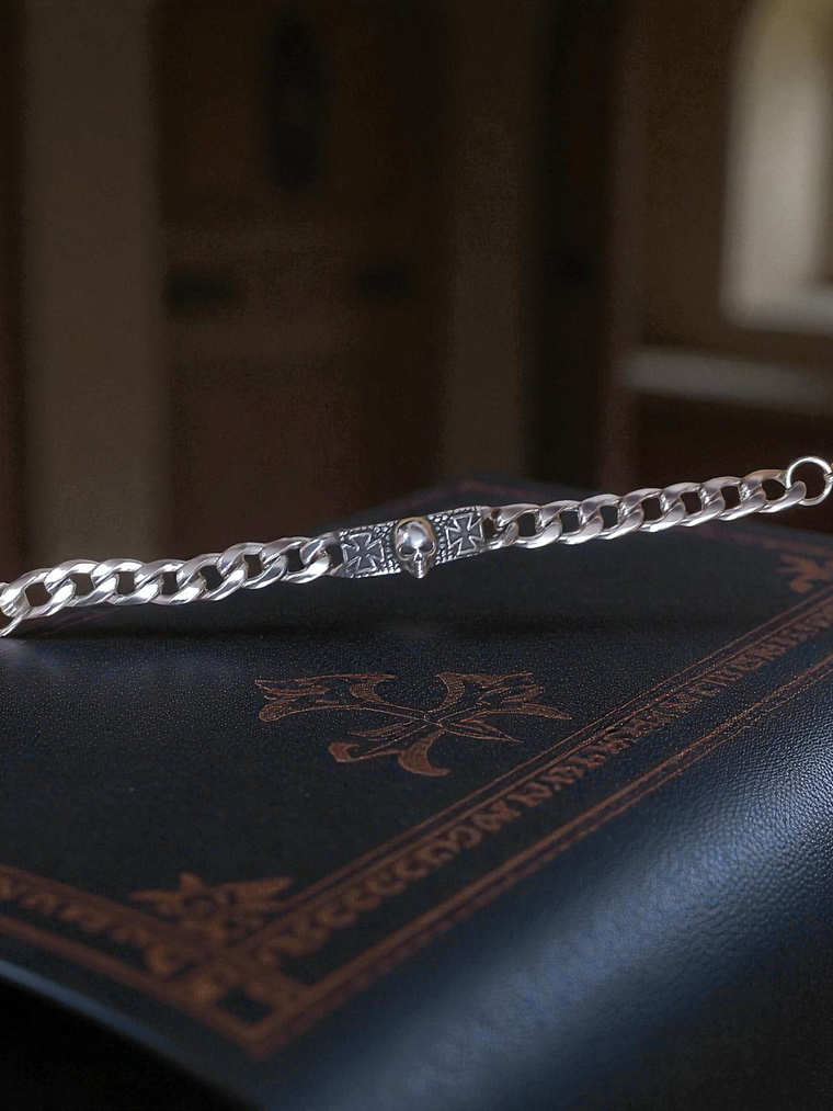 Pulsera de acero calavera y cruz templaria 21cm 2