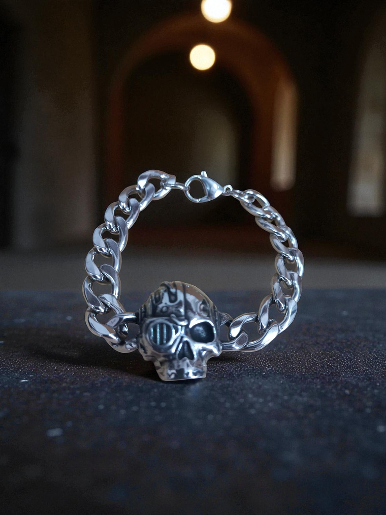 Pulsera de acero calavera cyborg 18 cm 2