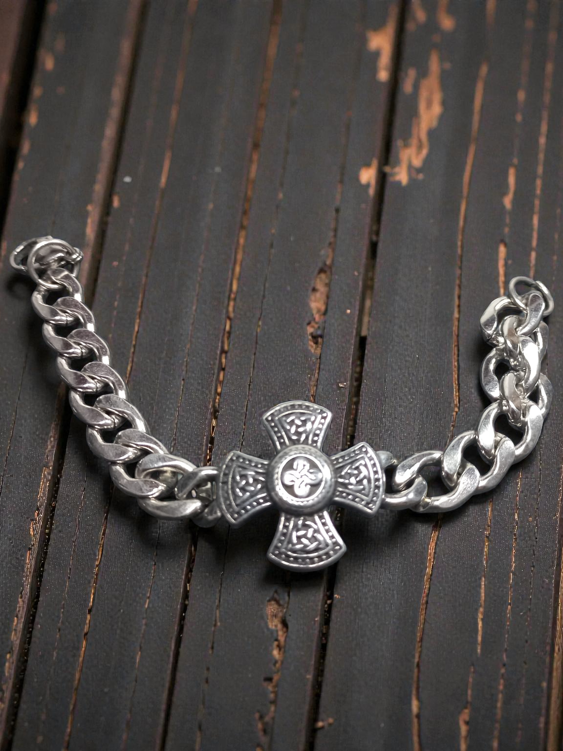 Pulsera de acero cruz con diseños celtas 21cm 2