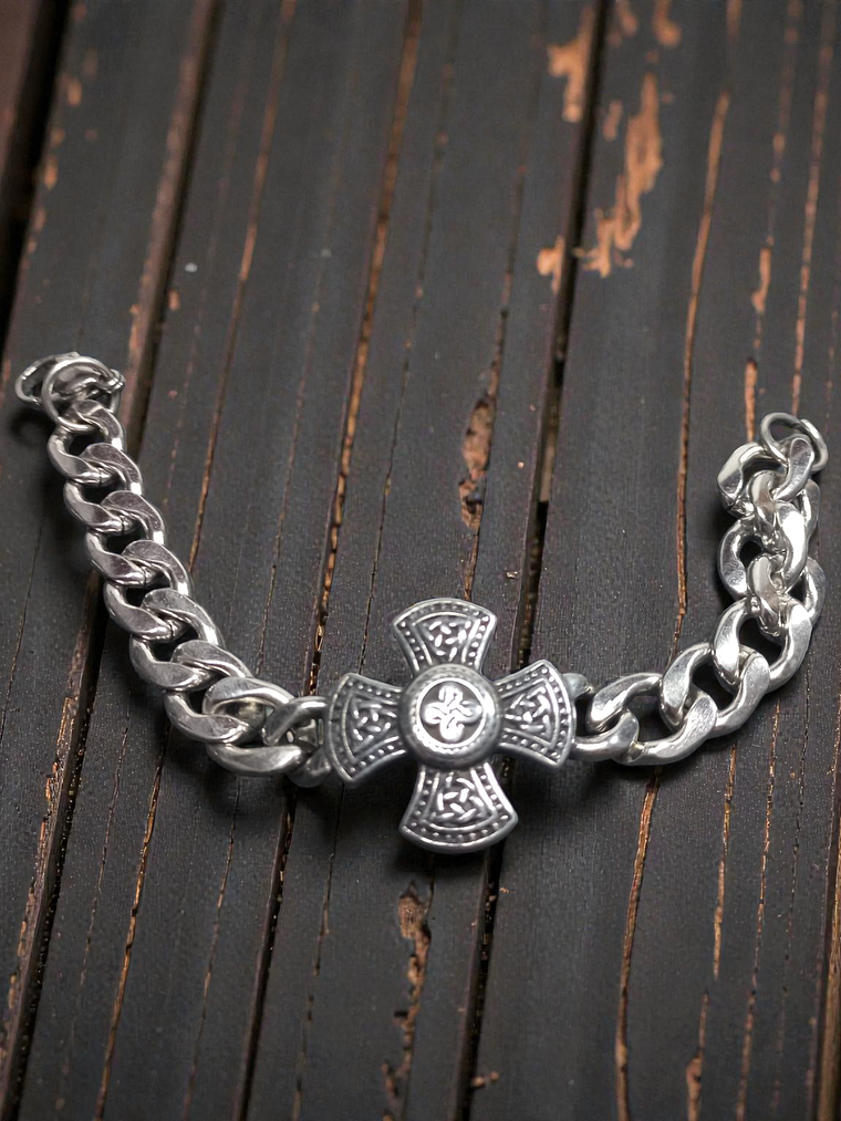 Pulsera de acero cruz con diseños celtas 21cm 2