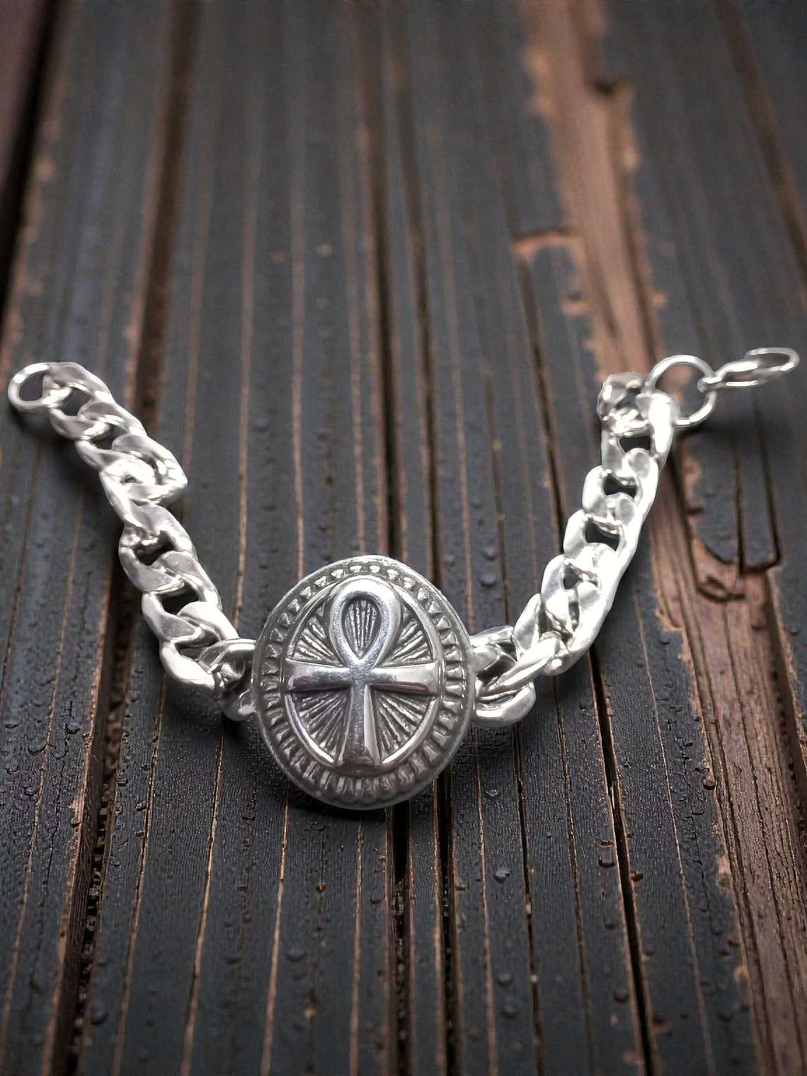 Pulsera de acero Cruz Ansadas o Ankh Egipcia 21cm 2