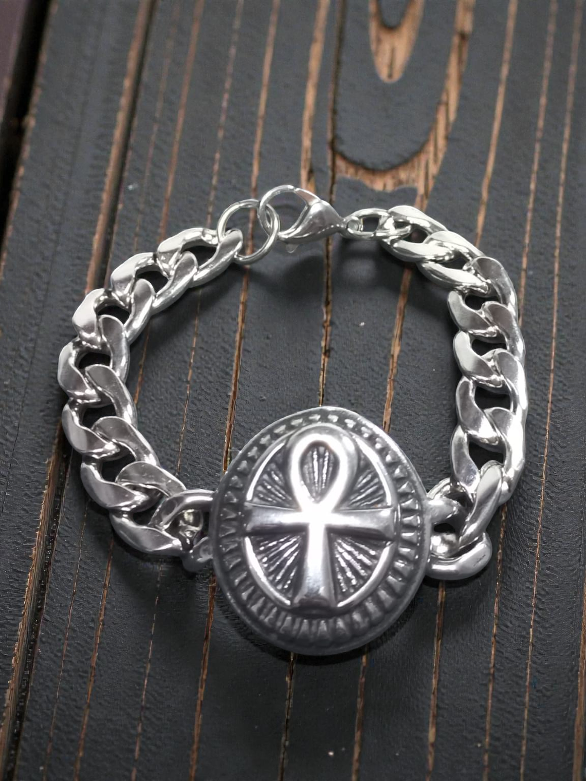 Pulsera de acero Cruz Ansadas o Ankh Egipcia 21cm 1